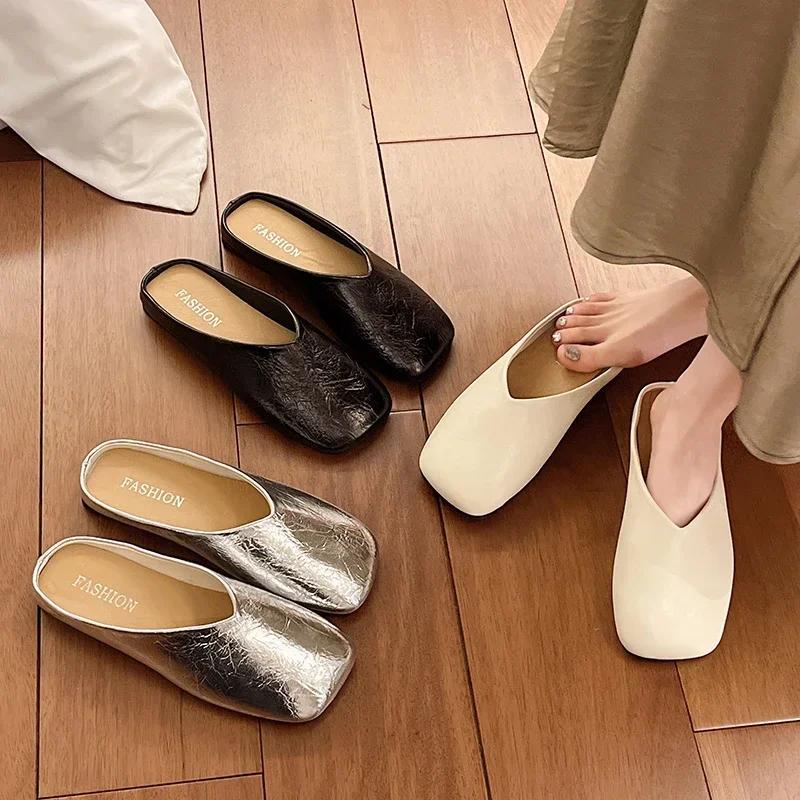 Fashion Women's Fashion Slippers Flat Sole Cover Toe Square Toe Ladies Shoes Dress Daily Commute Summer Lazy People Zapatillas De Mujer