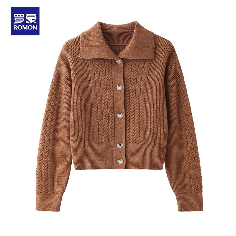 ROMON Women's Thickened Lapel Knit Cardigan
