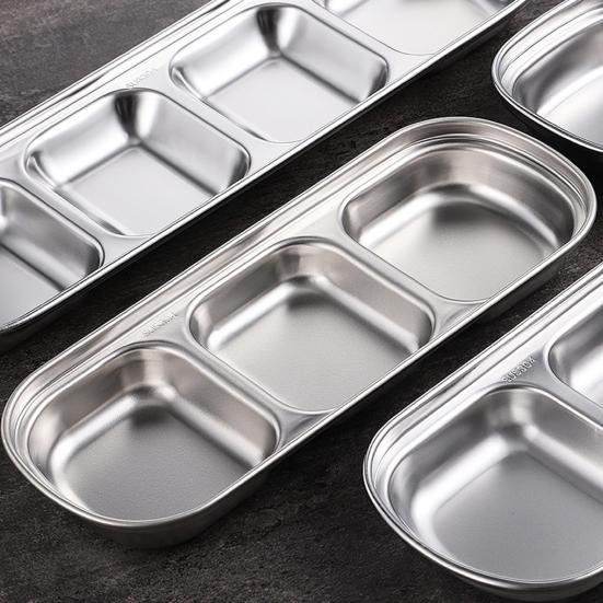 Stainless Steel Dipping Tray with 3 Compartments Easy to Clean Stackable Sauce Bowl Organizer Rack Tableware