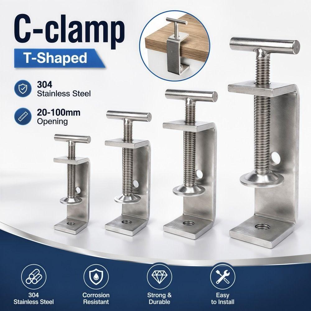 1pc 304 Stainless Steel C-clamp Adjustable Fixed Holder Clip Square Clamp  Hardware Fasteners
