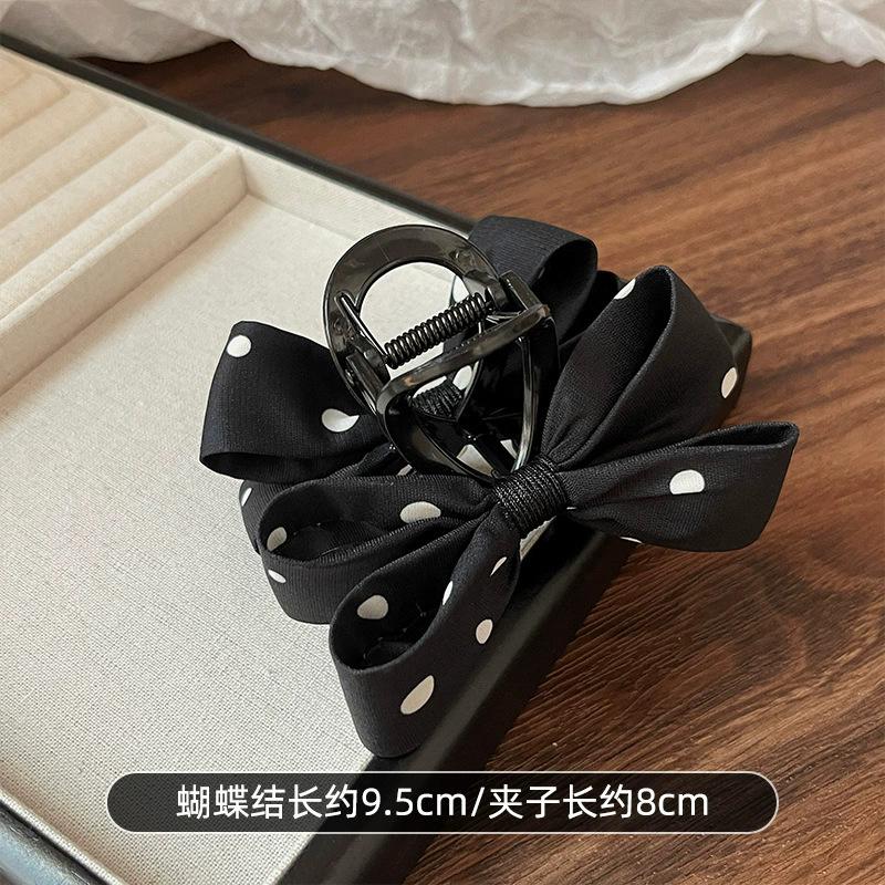 Black Polka Dot Bow Grab Clip Girl Back of Head Hair Clip Clip Headgear Hairpin Shark Clip