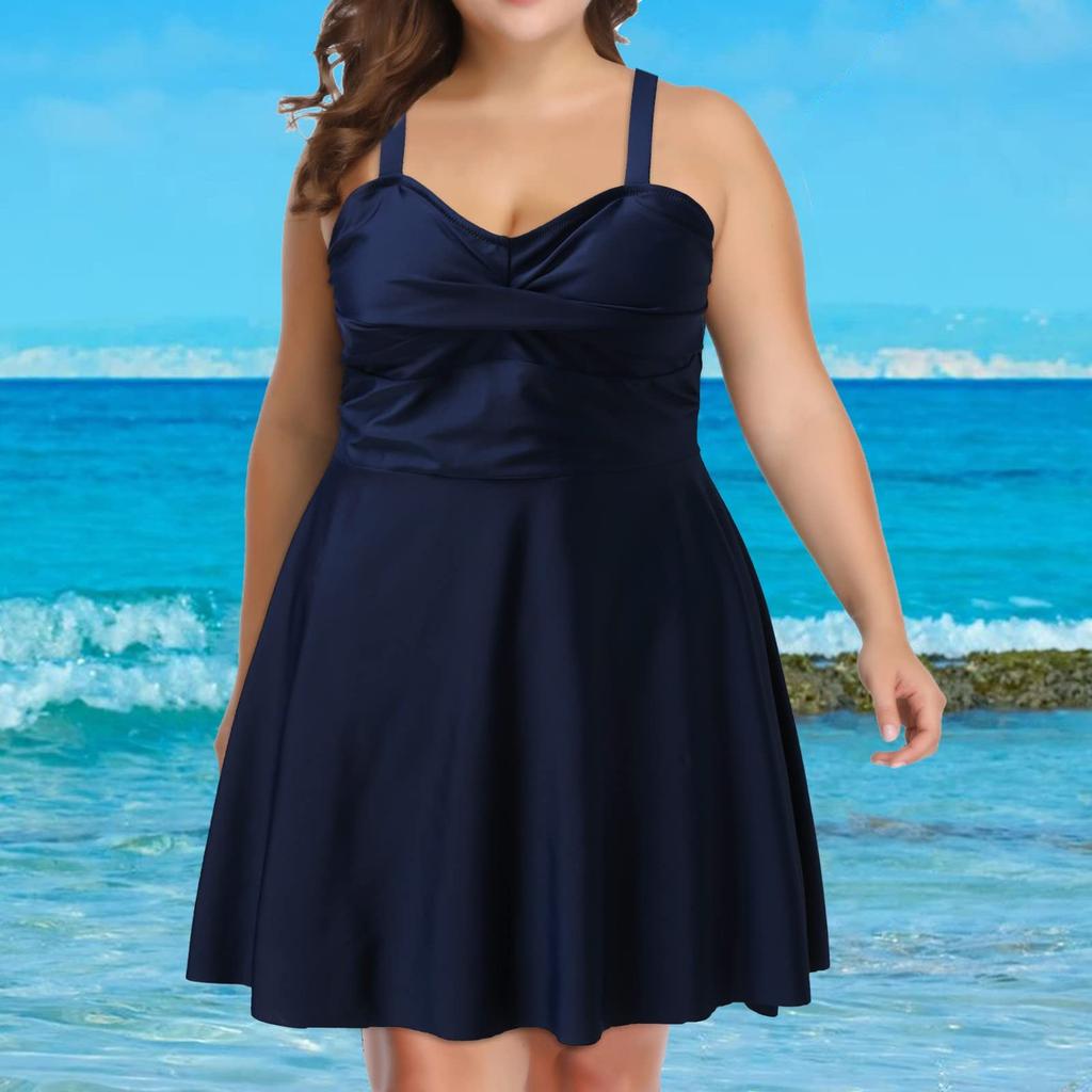 Plus Size Two Piece Swimsuit Tankini Set with Printed Skirted Bottom and Adjustable Straps for Women Swimwear Bathing Suit
