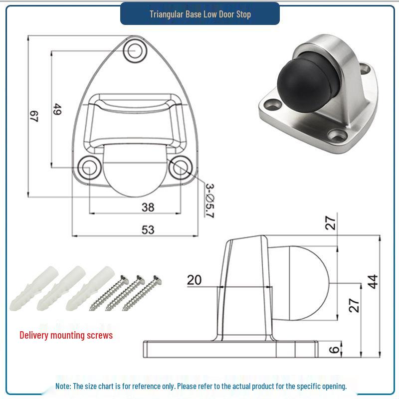 304 Stainless Steel Triangle Door Stopper with Anti-Collision Rubber for Bathroom and Room Doors