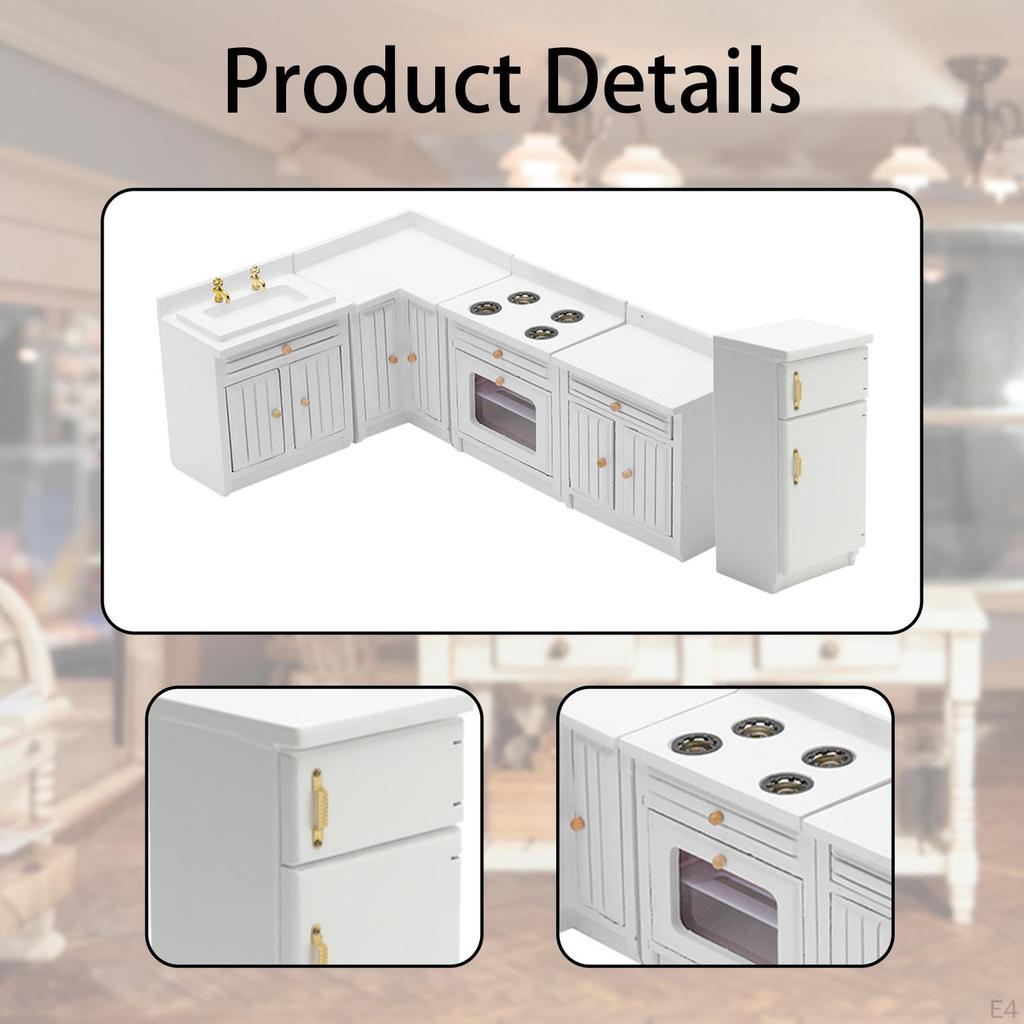 1/12 Doll House Mini Furniture Kitchen Set Playset Cabinet Cooking Table Sink Counter Fridge