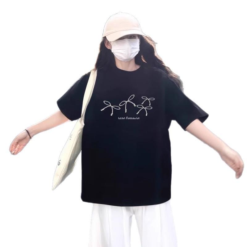 Black Short-sleeved T-shirt Women's Pure Cotton New Popular Loose Half-sleeved Summer Unique Design Beautiful Top