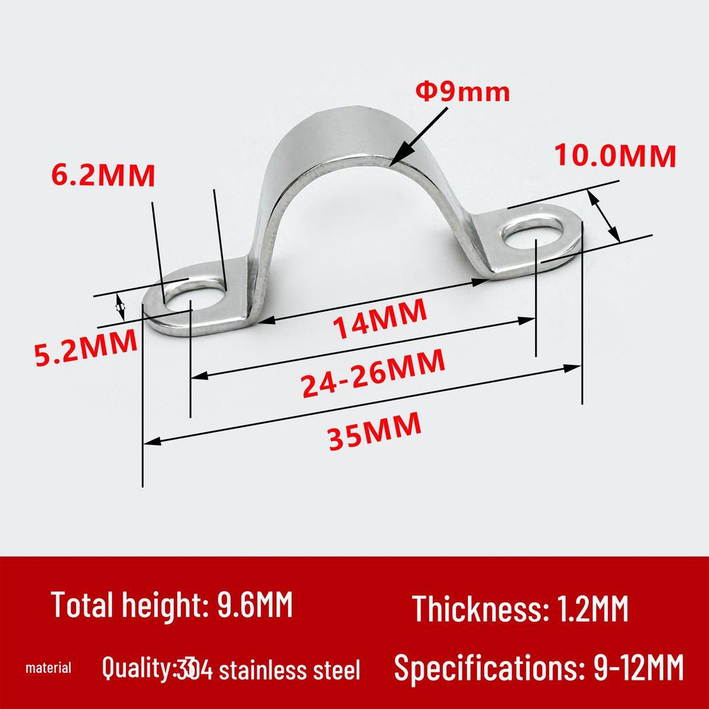 304 Stainless Steel U-Shaped Saddle Clamp, Thickened, 34-91mm Cable Clip Crimp.