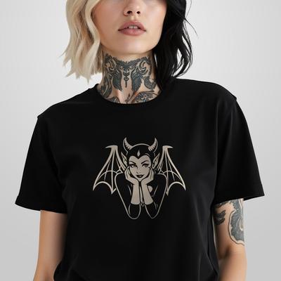 Vintage Goth Bat Lady T-Shirt and Kids Tshirt | Dark Feminine Aesthetic Tee | Occult Gothic Style | Goth Girl Gift