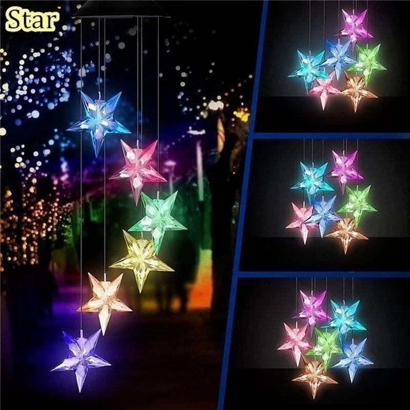 New LED Solar Wind Chime Crystal Ball Hummingbird Wind Chime Light Color Changing Waterproof Hanging Solar Light For Home Garden
