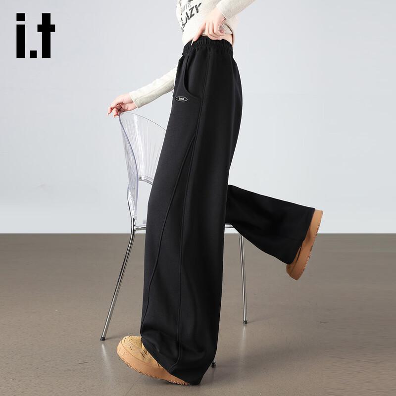 izzue it Women's Loose Fit High-Waist Curved-Leg Casual Pants