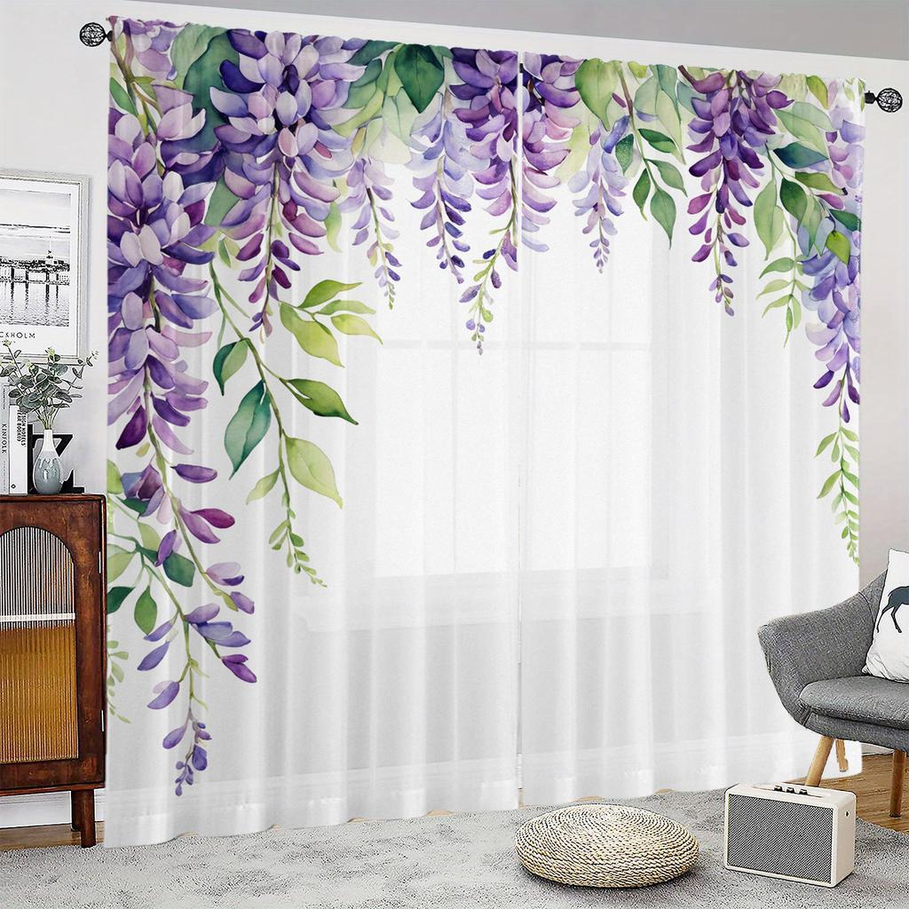 Purple Wisteria Curtains Hd Print Polyester Pocket Rod Living Room Bedroom Dining Curtain Light Filtering For Great Made Of Machine Washable