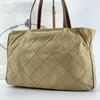 Prada Quilted Tessuto Nylon Tote Boston Bag Handbag One Shoulder Brown Beige Leather Triangle Logo Plate