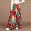 Women's Casual Fashion Christmas Print Elastic Waist Loose Plush Wide Leg Pants