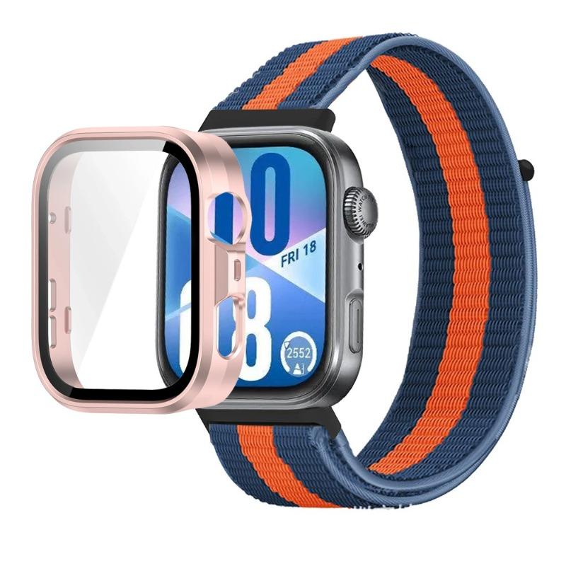 Pasek Nylonowy+Etui PC do Huawei Watch Fit 3/4/4 Pro Chroniące przed Upadkiem+Wygodna Oddychająca Opaska na Nadgarstek Correa