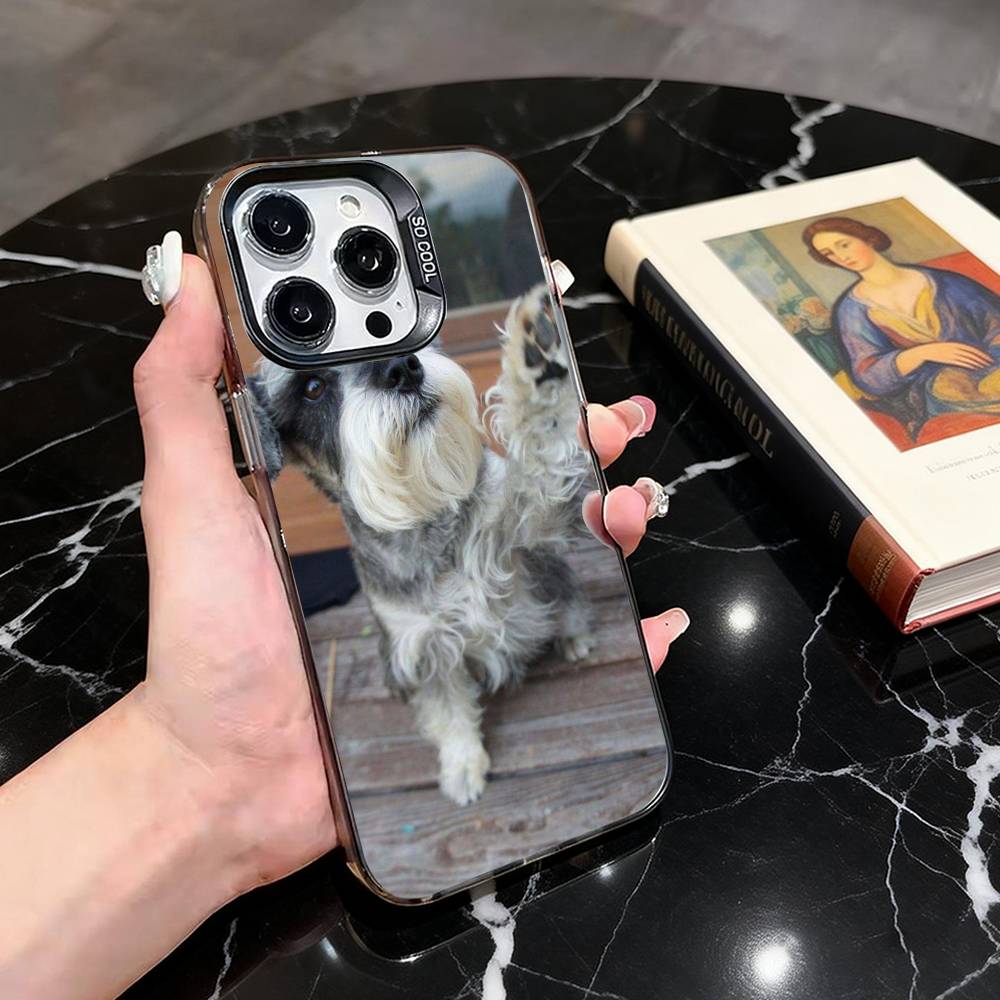 

Cute Mini Schnauzer Puppy Phone Case For iPhone 17,16,15,14,13,12,11 Plus,Pro Max,XS,Colorful Silver Black Cover iPhone15promax