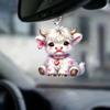 Playful Cow Cartoon Acrylic Car Hanging Decoration Perfect For Festive Home Decor