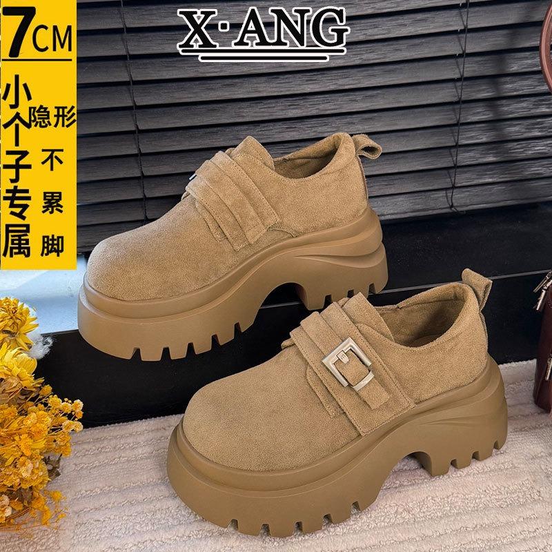Cowhide version women's new autumn shoes women's muffin thick sole heightening women's shoes single shoes