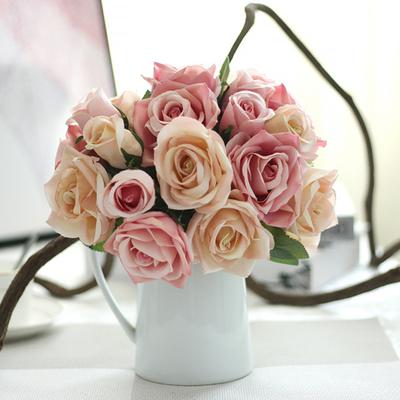 1 Bukett 9 Hoder Kunstig Rose Bryllupsfest Brudebukett Hjemmedekor