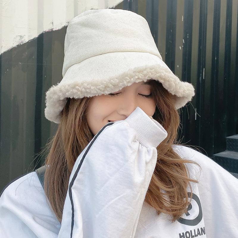 

Lamb-wool Fisherman Hat Autumn and Winter New Fashion Korean Version Versatile Student Suede Pot Hat Men Thickened Warm Travel M（56-58cm）