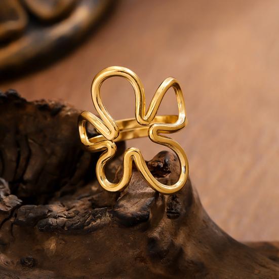 Thumb Ring Irregular Hollow Flower Shape Adjustable Opening Design Finger Ring Stainless Steel Finger Band Versatile Jewelry Gift