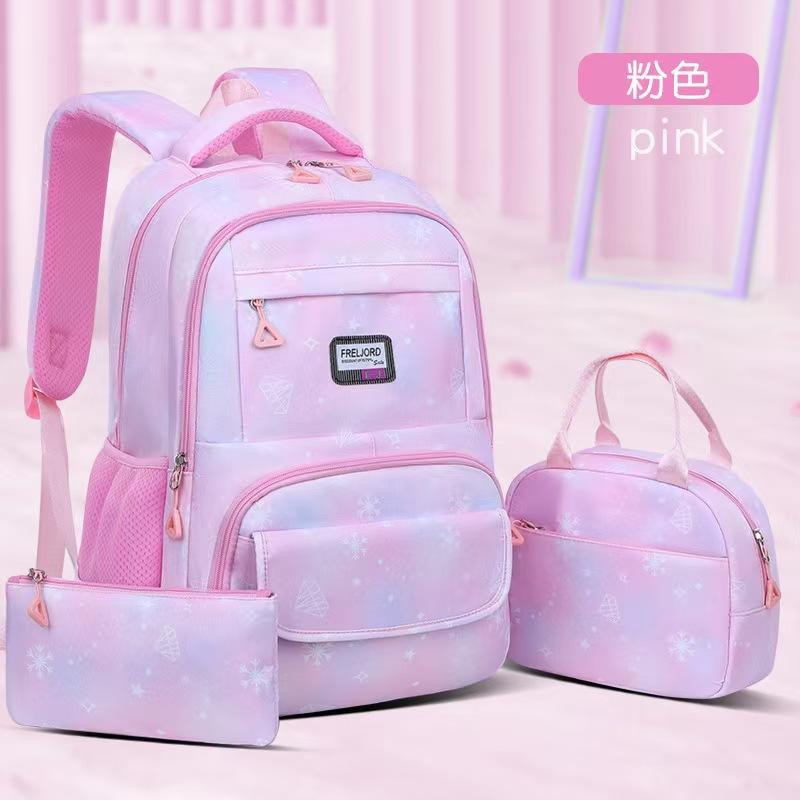 Elementary School Bag For Girls, Grades 1 To 6 For Girls, Large-Capacity Waterproof Three-Piece Backpack And Spine Bag.