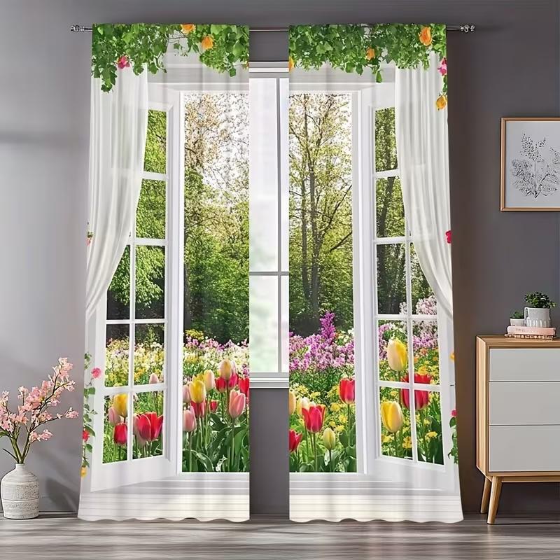 

2 Pcs Windowsill garden print curtains,suitable for bedroom,living room kitchen decoration,home decoration, window curtain 14Wx39L(35x100CM)x2&Rod Pocket