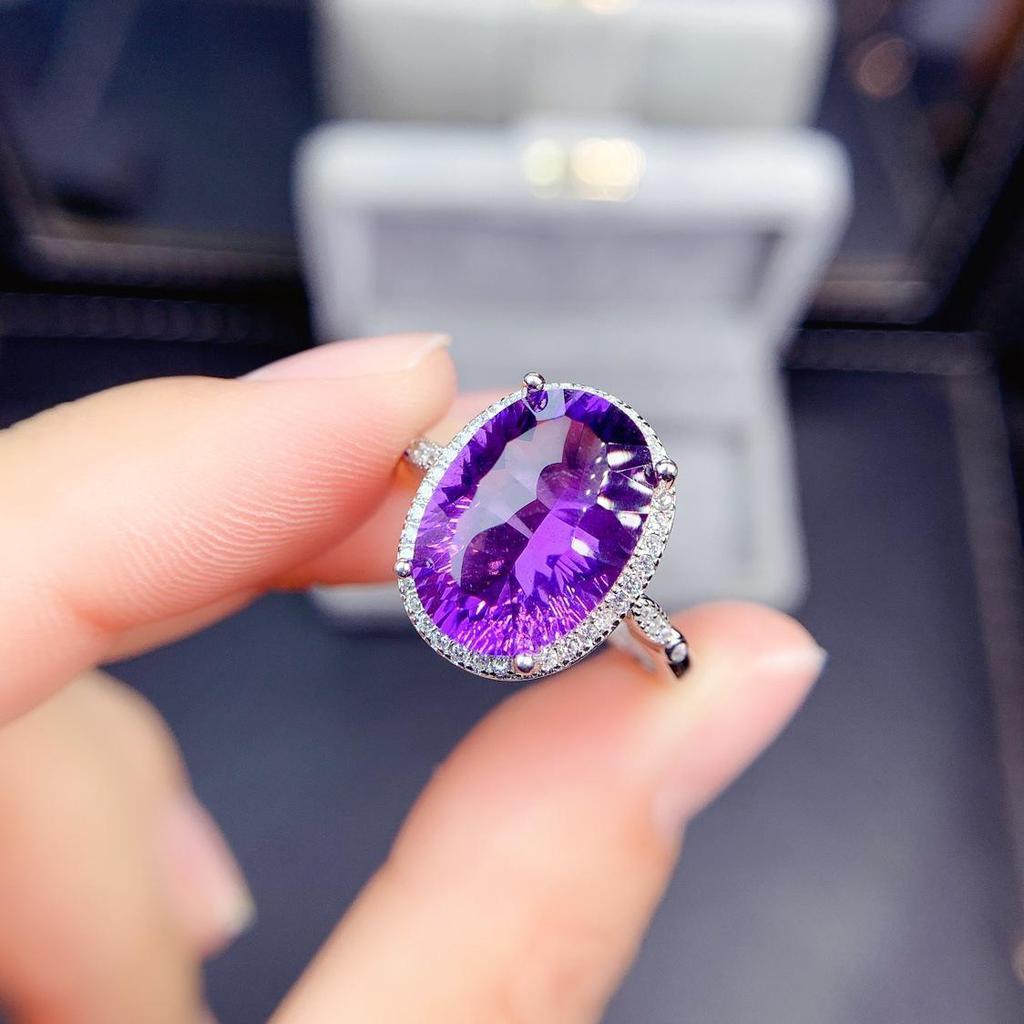 High-End Deep Purple Zirconia Simulated Amethyst Open Ring for Women