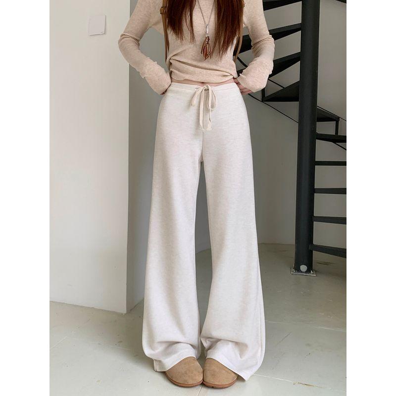 

Straight-leg Draped Casual Pants Women s Autumn Loose High-Waist Mopping Pants Slim Looking All-Match Wide Leg Pants Pants Brown Pants Apricot White M