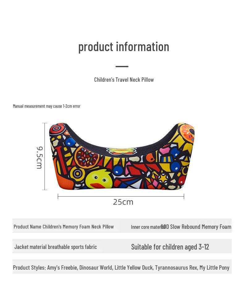 Children's Cartoon Memory Foam Car Neck and Lumbar Pillow Set for Headrest and Rear Seat