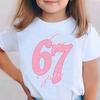 Girls' 67 Number 67  T-Shirt - 6th Party Outfit with Number 67 Print, Short Sleeve Round Neck Casual Summer Top for, Year-Round Wear