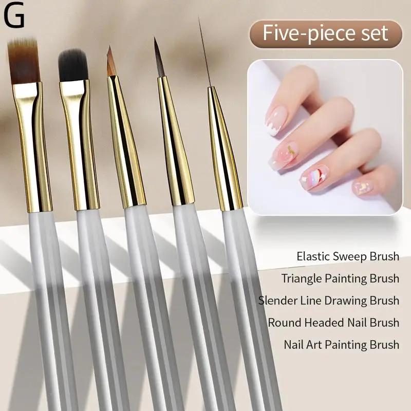 1/5/6Pcs Nail Art Brush Checker Nail Drawing Painting Line Brush Nail Art Tool Acrylic Painting Brushes DIY Design Manicure Tool