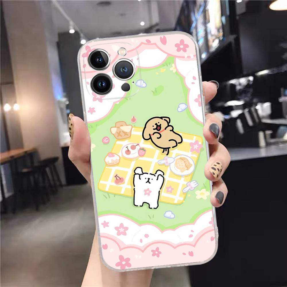 1pc Cute Cartoon Line Dog Maltese Phone Case For IPhone 17 16 15 14 11 12 13 Mini Pro XS Max Plus Funda Shell