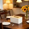 Tissue Box with Solid Wood Lid, Waterproof Design, Long Paper Opening Tissue Dispenser for Home Office
