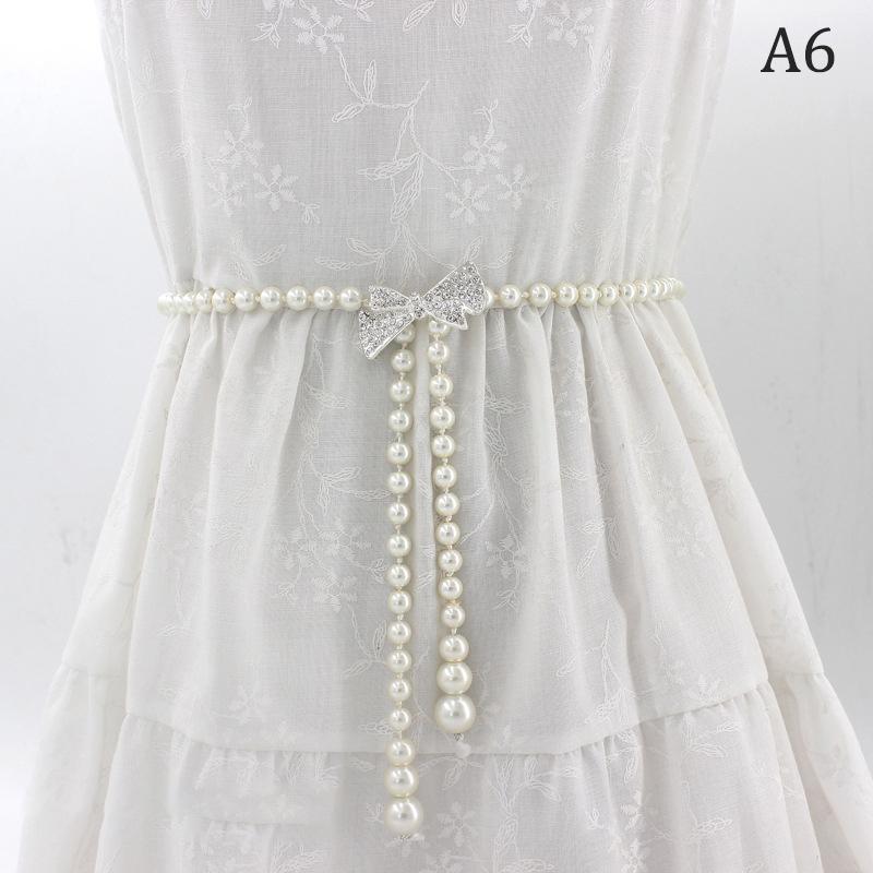 Sweet Bowknot Dress Pearl Waist Chain  Belts For Women Waist Chain