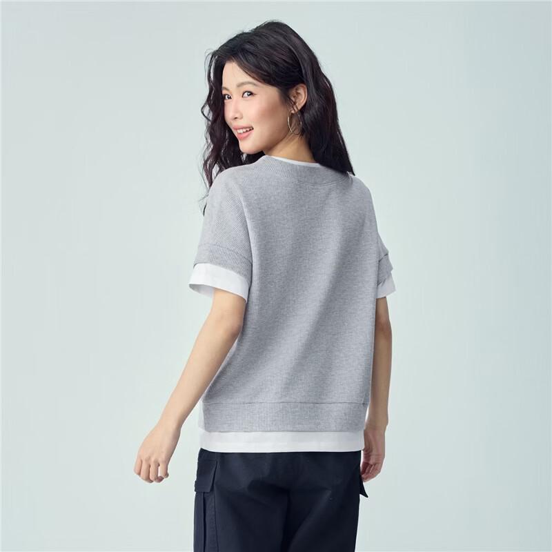 Giordano Women's Waffle Knit Color Block Short Sleeve T-Shirt