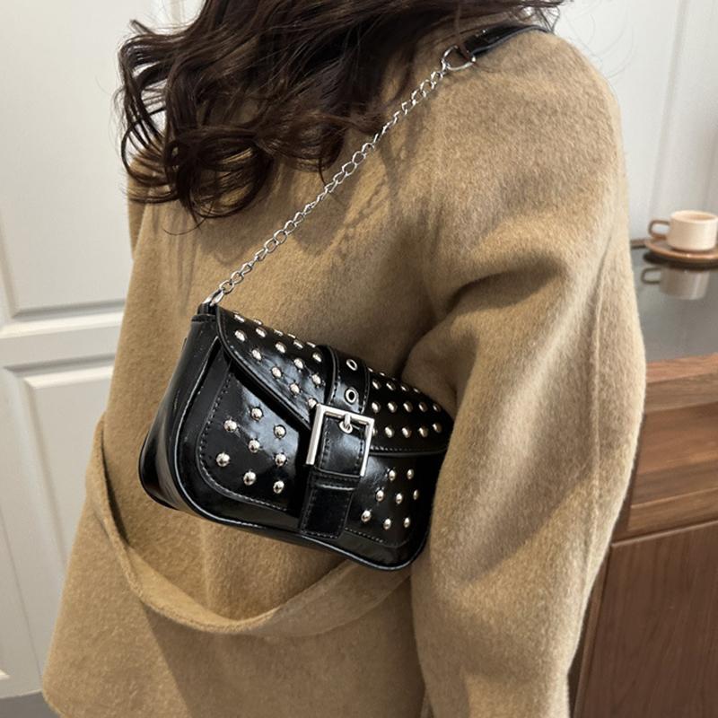 Yogodlns New Trend Fashion Spice Girl Rivet Personality Advanced Design Locomotive Shoulder Bag Punk Style Underarm Hobo Bag
