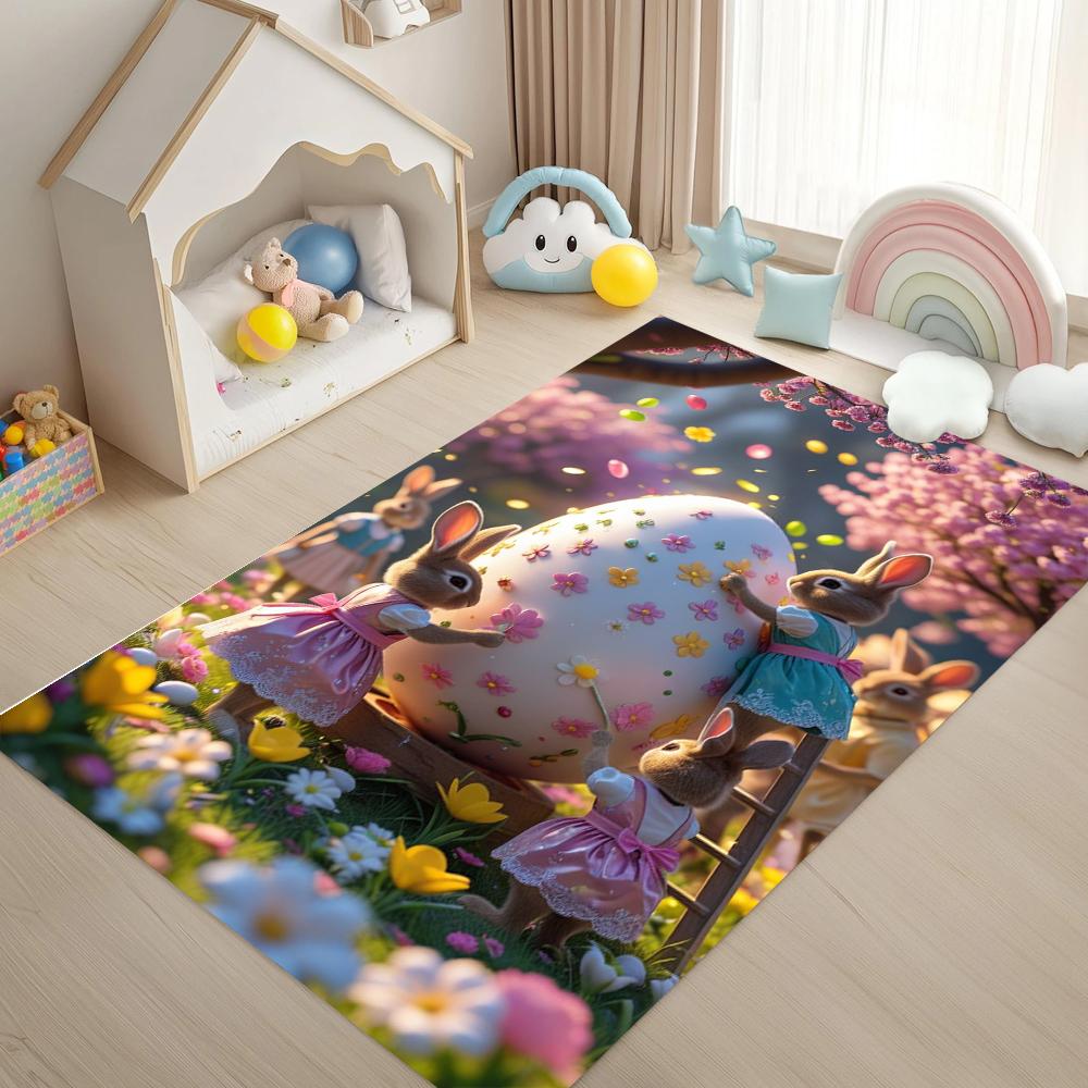 

Spring Rabbit Carpet Easter Children s Room Decorative Carpet Home Holiday Party Decoration Carpet Rug 40x60cm