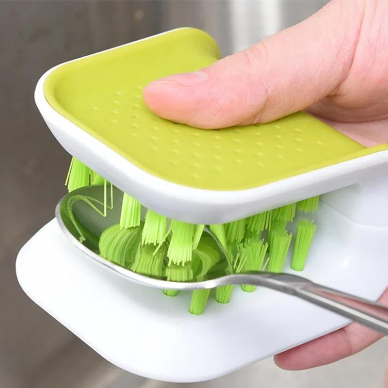 

Kitchen Tableware Brush Cleaning Brush Descaling Knife Pan Pot Cleaner Strong Decontamination Brushes Knife Spoon Fast Cleaning зелёный