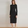 ELLE French Style Solid Color Slim Fit Midi Dress With Long Sleeves Women dresses Dark-Gray L7ALM029