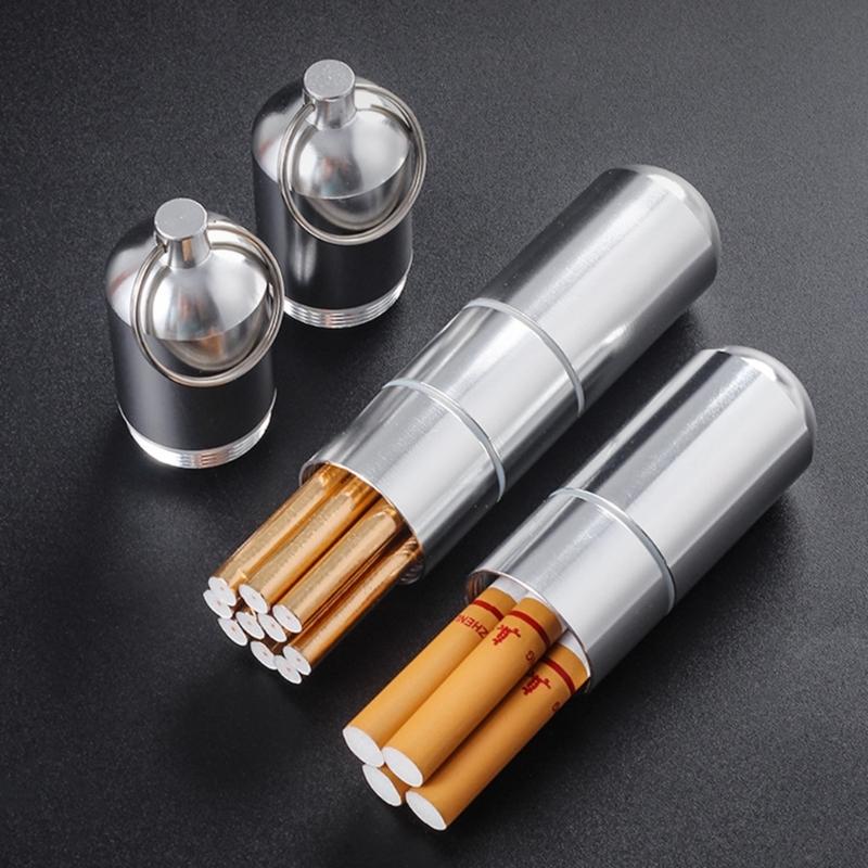 Stylish Cigarettes Container with Keychain Portable Cigarettes Holder Aluminum Metal Cigarettes Storage Tube for Men