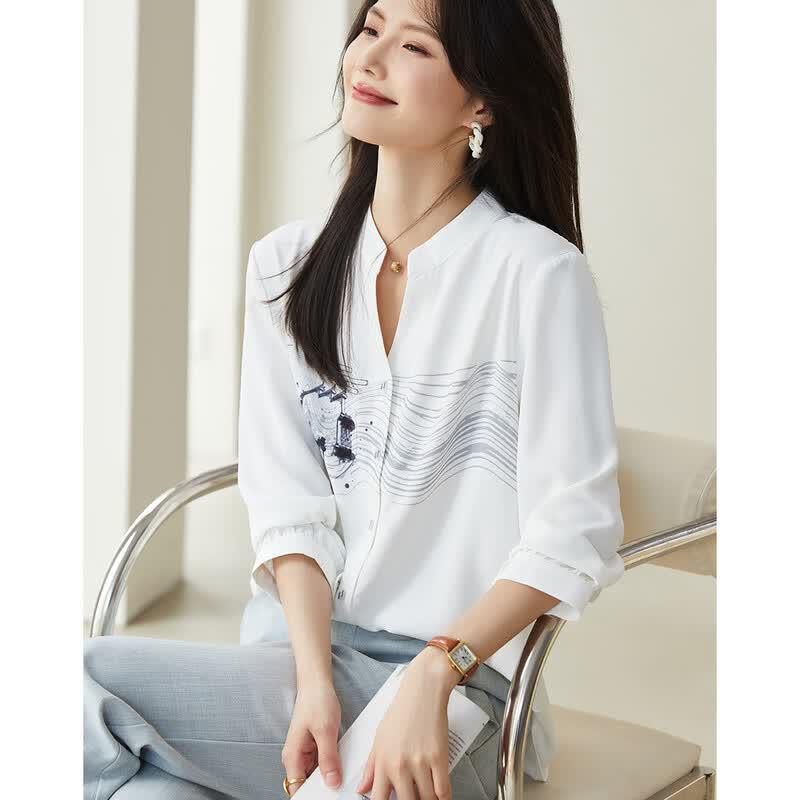 Women s V-Neck Printed Chiffon Blouse L