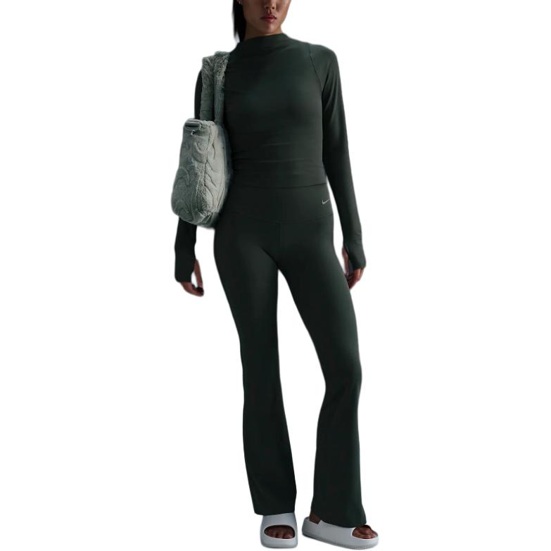 Nike Zenvy High-Waisted Flared Solid Color Sports Trousers Women Bottoms Vintage-Green Black FV7922338