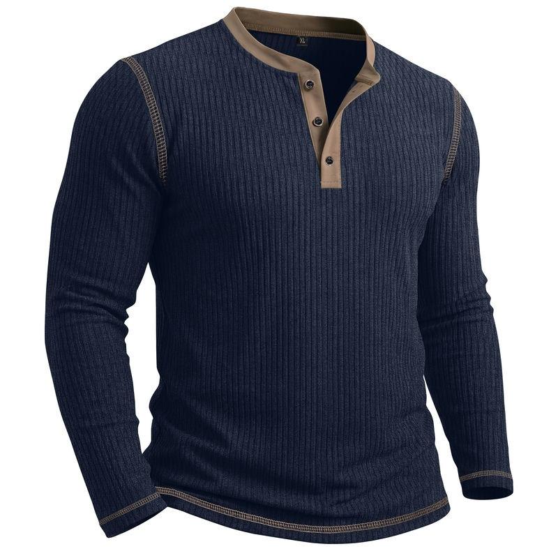 Mens Long Sleeve Henley Shirt Casual Autumn Winter Top