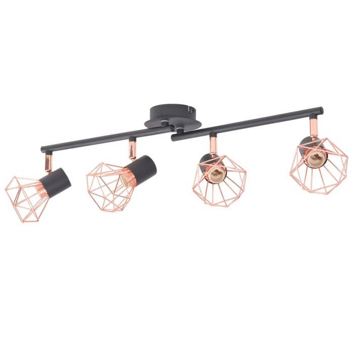 VidaXL Plafonnier avec 4 Projecteurs E14 Noir Cuivre Lampe de Plafond Lustre 244391