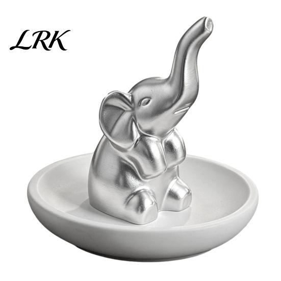 Glazed Ceramic Storage Box Jewelry Tray, with Upturned Nose Elephant Design, Waterproof Case Compact Organizer for Rings Earrings Bracelets