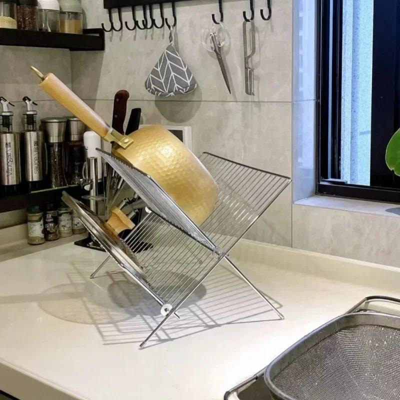 Scolapiatti in Acciaio Inossidabile Pieghevole per Cucina Casa Storage Scolapiatti Asciugatura Piatto Multiuso Accessori Cucina