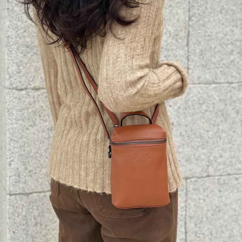 Longchamp Le Pliage Xtra Embossed Logo Leather Mini Shoulder Crossbody Bag Men Handbags Cognac 10285987504