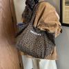 Korean double-sided leopard print canvas bag women's new denim casual lazy style shoulder bag large-capacity commuter tote bag