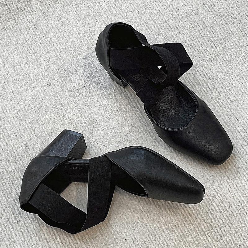 2025 Brand Women's Shoes Elastic Band Women's High Heels Fashion Square Toe Ballet High Heels Women's New Hot Sale Sandals Women
