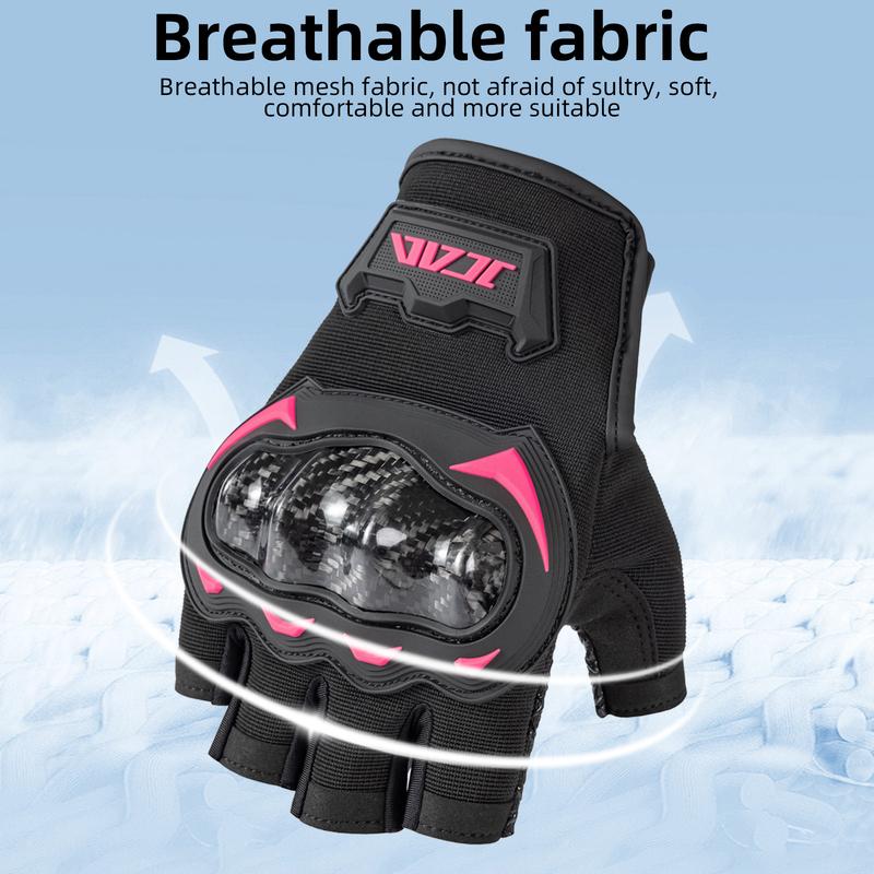 JCAA Black Summer Half Finger Motorcycle Gloves with Carbon Fiber Knuckle Protection - Breathable & Durable Motorbike Gloves Men