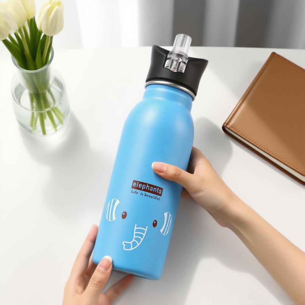 500ML Cartoon Elephant Children's Stainless Steel Sports Water Bottles Outdoor Cycling Camping Beach Water Bottle Kids Drinkware
